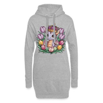 Drache mit Krone und farbenfrohen Tulpen - Hoodie-Kleid - Grau meliert - Vorne