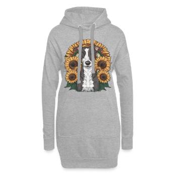 Windhund und Sonnenblumen - Hoodie-Kleid - Grau meliert - Vorne