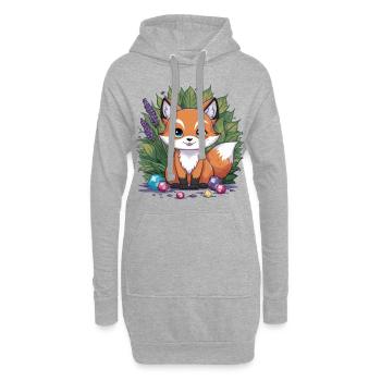 Kawaii Fuchs im Cartoon Stil mit bunten Steinen - Hoodie-Kleid - Grau meliert - Vorne