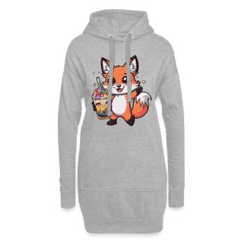 Kawaii Fuchs mit Bubble Tea - Hoodie-Kleid - Grau meliert - Vorne