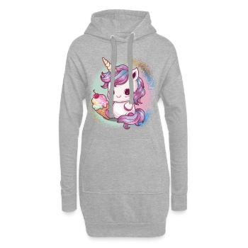 Licorne kawaii avec glace - Sweat-shirt à capuche long Femme - gris chiné - Devant
