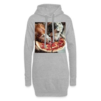 Deux chiens mangeant de la pizza salami - Sweat-shirt à capuche long Femme - gris chiné - Devant