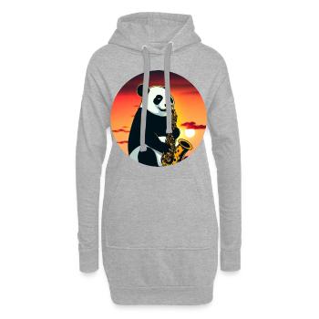 Panda mignon jouant du saxophone au coucher du soleil - Sweat-shirt à capuche long Femme - gris chiné - Devant