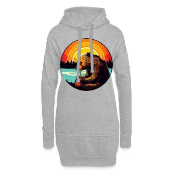 Bär frisst Honig beim Sonnenuntergang - Hoodie-Kleid - Grau meliert - Vorne