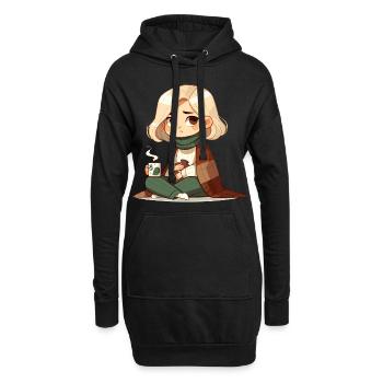 Ambiance automnale chaleureuse avec boisson chaude - Sweat-shirt à capuche long Femme - noir - Devant