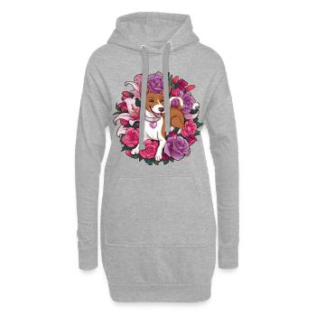 Chien Basenji avec des roses et des lys pour les fans de chiens - Sweat-shirt à capuche long Femme - gris chiné - Devant