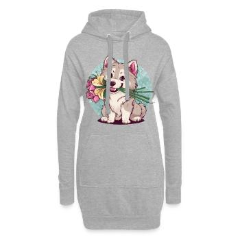 Spitz Samoyède doux aux roses et aux lys - Sweat-shirt à capuche long Femme - gris chiné - Devant
