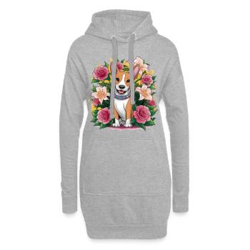Chien Basenji avec des roses et des lys pour les fans de chiens - Sweat-shirt à capuche long Femme - gris chiné - Devant