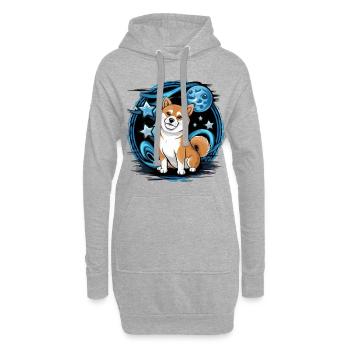Cooler Cartoon Shiba Inu mit Mond und Sternen - Hoodie-Kleid - Grau meliert - Vorne