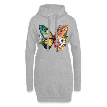 Schmetterling Blumen Bunt Farbenfroh Schön Kunst - Hoodie-Kleid - Grau meliert - Vorne