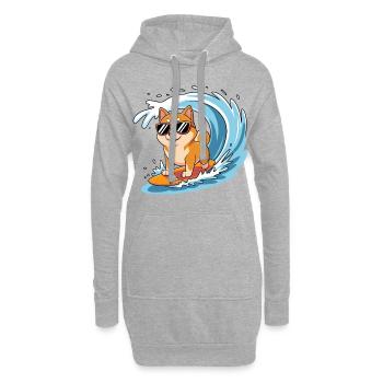 Shiba Surfing - Hoodie-Kleid - Grau meliert - Vorne
