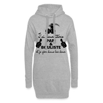 Papi & Bouliste Pétanque Cadeau - Sweat-shirt à capuche long Femme - gris chiné - Devant