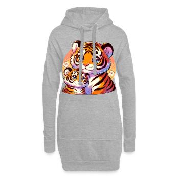 Liebevolle Tigerfamilie Illustration mit - Hoodie-Kleid - Grau meliert - Vorne