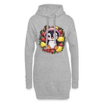 Cartoon Kawaii Pinguin mit Erdbeeren und Zitronen - Hoodie-Kleid - Grau meliert - Vorne