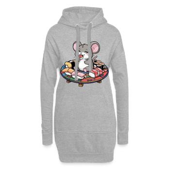 Kawaii Maus liebt japanisches Sushi - Hoodie-Kleid - Grau meliert - Vorne
