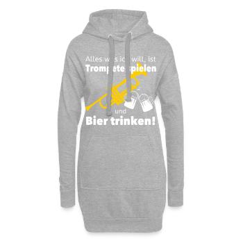 Trompete spielen und Bier trinken - Blasinstrument - Hoodie-Kleid - Grau meliert - Vorne