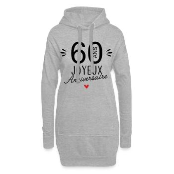 Joyeux anniv 60 ans - Sweat-shirt à capuche long Femme - gris chiné - Devant