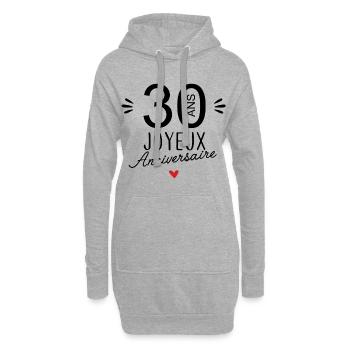 Joyeux anniv 30 ans - Sweat-shirt à capuche long Femme - gris chiné - Devant