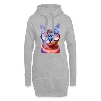 Rave Cat Farbige Katze Brille - Hoodie-Kleid - Grau meliert - Vorne