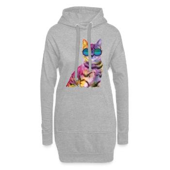 Rave Cat bunte Katze mit brille - Hoodie-Kleid - Grau meliert - Vorne