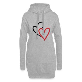 Two intertwined hearts in red - Hoodie Dress - heather grey - Front