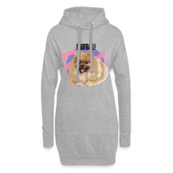 „POOFBALL!“ - Zwergspitz - Hoodie-Kleid - Grau meliert - Vorne