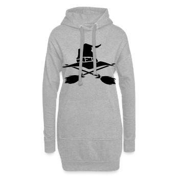 Chapeau de sorcière Halloween balai de sorcière - Sweat-shirt à capuche long Femme - gris chiné - Devant