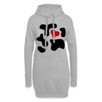 schwarze Kuhflecken mit rotem Herz - Hoodie-Kleid - Grau meliert - Vorne