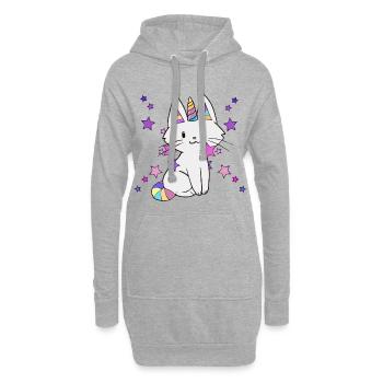 Chat licorne - Sweat-shirt à capuche long Femme - gris chiné - Devant