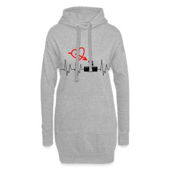 Techno - Table de mixage - Plaques - DJ - Casque - Sweat-shirt à capuche long Femme - gris chiné - Devant