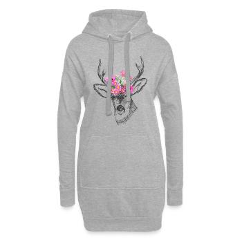 Idée cadeau nature fleurs de cerf - Sweat-shirt à capuche long Femme - gris chiné - Devant