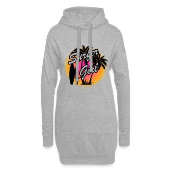 Fille surfeur plage plage été soleil été - Sweat-shirt à capuche long Femme - gris chiné - Devant