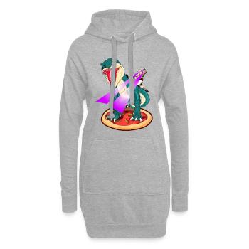 Dino auf Pizza-Katze reitet TRex mit laser Augen - Hoodie-Kleid - Grau meliert - Vorne
