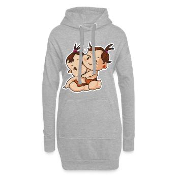 bébé comique jumeaux - Sweat-shirt à capuche long Femme - gris chiné - Devant