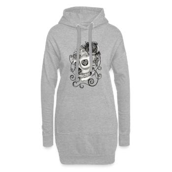 Tête de mort avec tatouage rose - Sweat-shirt à capuche long Femme - gris chiné - Devant
