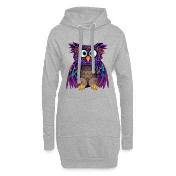 La chouette colorée - Sweat-shirt à capuche long Femme - gris chiné - Devant