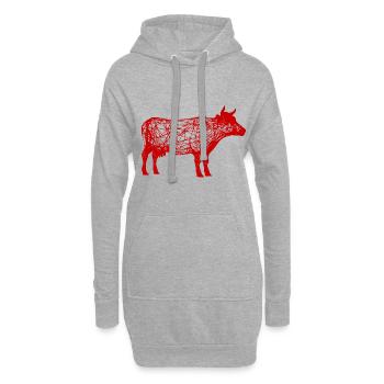Ein roter Wilder Stier mit Hörnern - Hoodie-Kleid - Grau meliert - Vorne