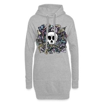 Crâne de griffonnage - Sweat-shirt à capuche long Femme - gris chiné - Devant