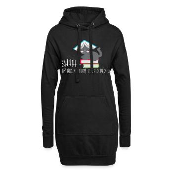 Katze Lesen Nerd verstecken hinterm Buch - Hoodie-Kleid - Schwarz - Vorne
