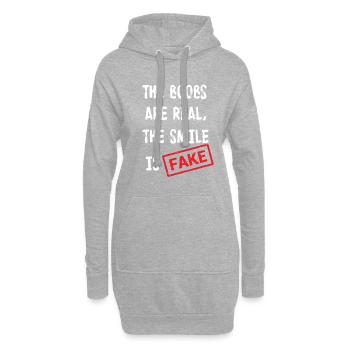 Brüste sind echt Lächeln ist Fake - Hoodie-Kleid - Grau meliert - Vorne