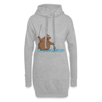 Ein Bär angelt sich einen Fisch Geschenk - Hoodie-Kleid - Grau meliert - Vorne