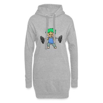 Chibi with muscles and dumbbell - Hoodie Dress - heather grey - Front