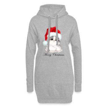 Frohe Weihnachten Frohes Fest Weihnachtsmann Katze - Hoodie-Kleid - Grau meliert - Vorne