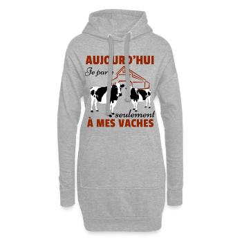 Vache Shirt • Mes vaches • Vache Cadeau - Sweat-shirt à capuche long Femme - gris chiné - Devant