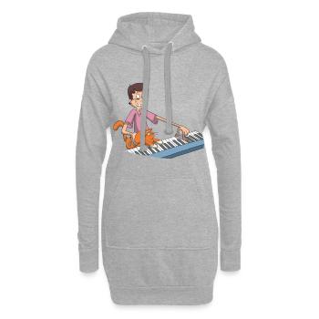 Piano Klavier Spieler spielt mit Katze - Hoodie-Kleid - Grau meliert - Vorne