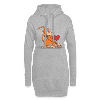Singe drôle est amoureux de coeur - Sweat-shirt à capuche long Femme - gris chiné - Devant
