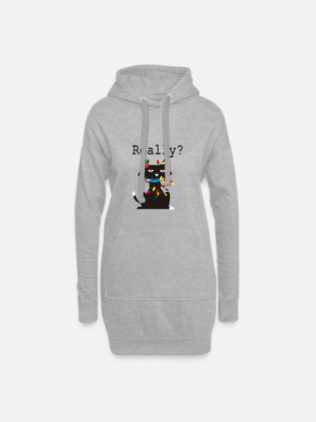 Weihnachten Katze - Hoodie-Kleid - Grau meliert