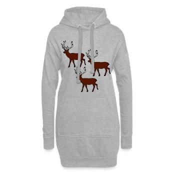 Hirsche, Waldtiere, Comicstyle, Kinder, Baby - Hoodie-Kleid - Grau meliert - Vorne