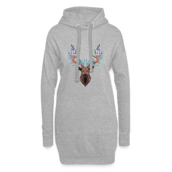 Hirsch. Geweih. Blumen. - Hoodie-Kleid - Grau meliert - Vorne