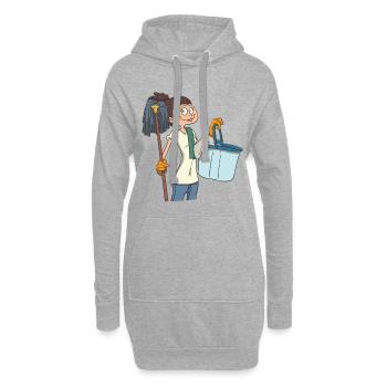 Femme de ménage avec une vadrouille et un seau - Sweat-shirt à capuche long Femme - gris chiné - Devant